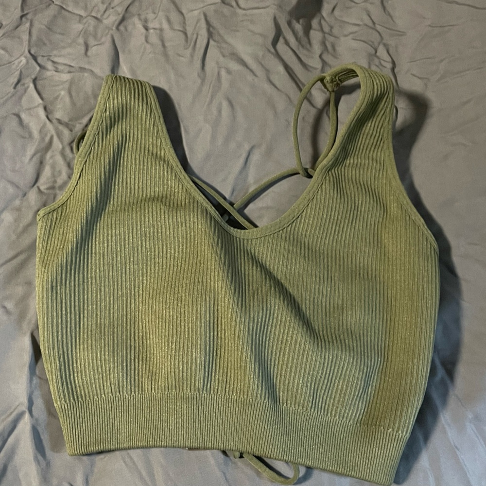 Olive Green Ribbed Crop Top